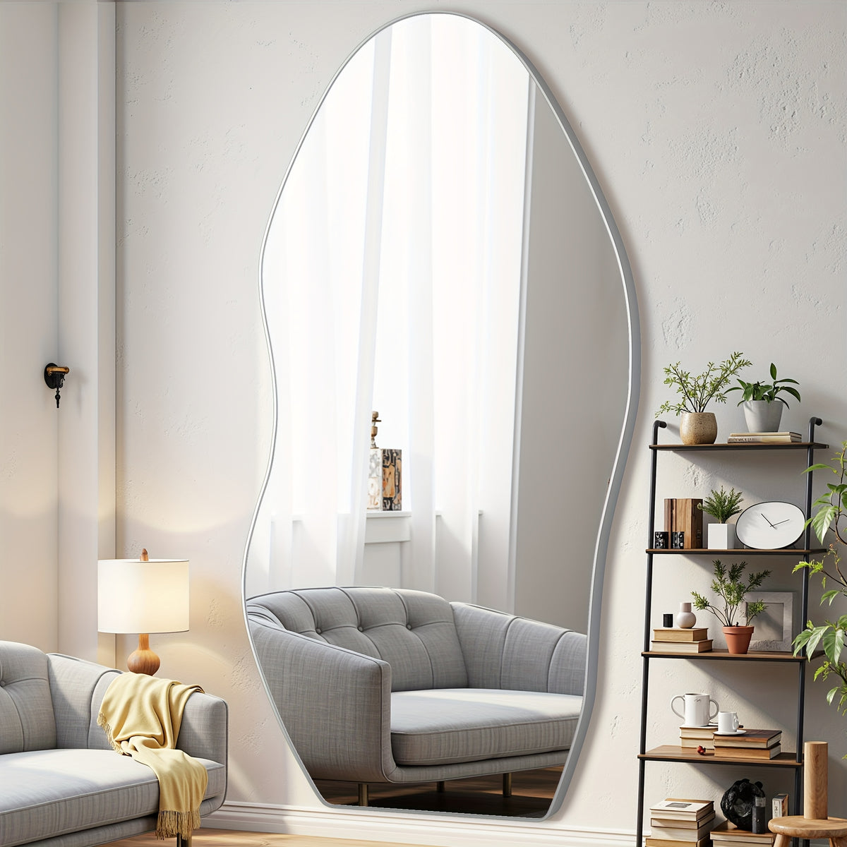 Furnbar Full Length Mirror, 81"X41" Floor Mirror with Stand, Standing Hanging Leaning Irregular Mirrors for Bedroom Living Room Entryway, Wavy Shaped