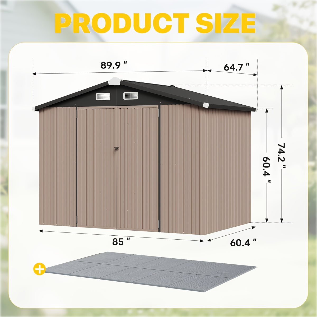 [Multi-Size Outdoor Shed] 6x4/8x6/10x8/10x12ft Multi-Size Outdoor Storage Shed, Standard & Floor-Equipped 2 Options, Gable Roof Ventilated Metal Utility Shed for Backyard Lawn