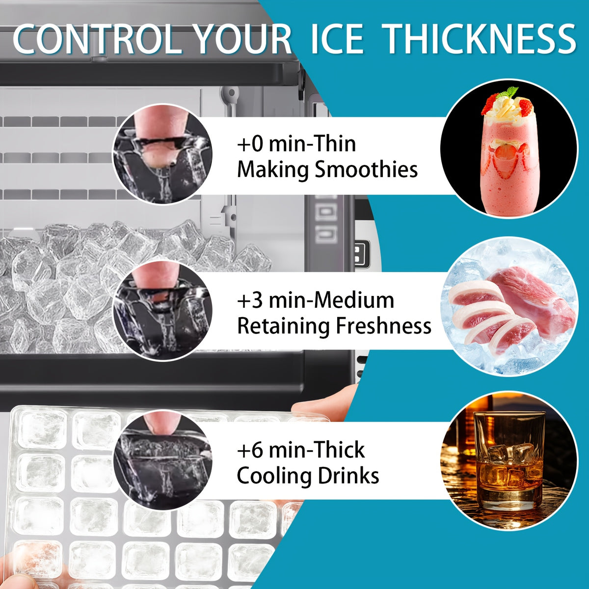 110 Lbs/24H Commercial Ice Maker, 36 Cubes/11Mins, Countertop Self-Cleaning Ice Maker, Stainless Steel Freestanding Machine, Ideal for Home Kitchen, Restaurant, Party