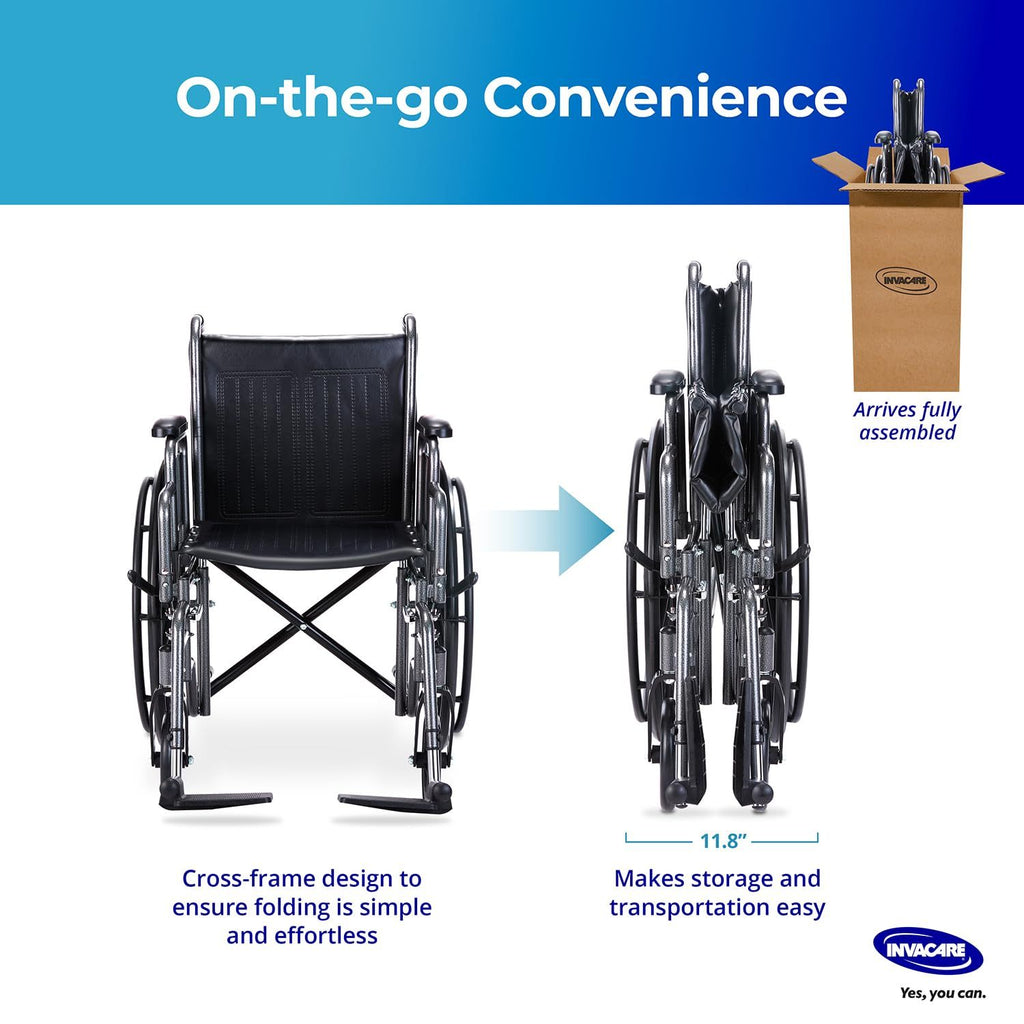 Invacare Essentials EX1 Folding Manual Wheelchair w/ Swing‑away Footrests & Desk‑Length Arms