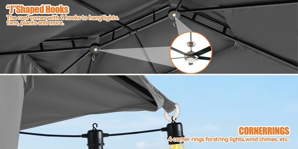 10'X12' Outdoor Double Ventilated Gazebo & Pergola On, Heavy Metal Frame Double Roof, Party Tent with Mosquito Net And Privacy Screen, Suitable for Backyard, Lawn, Garden, Deck (Grey/Beige/Blue 10'X12'/10'X10/8'X8')