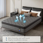 ENSHUI 12 Inch Hybrid Mattress - Twin/Full/Queen/King Size, Cooling & Pressure-Relieving Gel Memory Foam, Hypoallergenic, Medium Top, No Power Needed, White & Blue Mattress in Box, Bedroom Furniture, Sleek Bedroom Decor, Pocketed Coil Construction