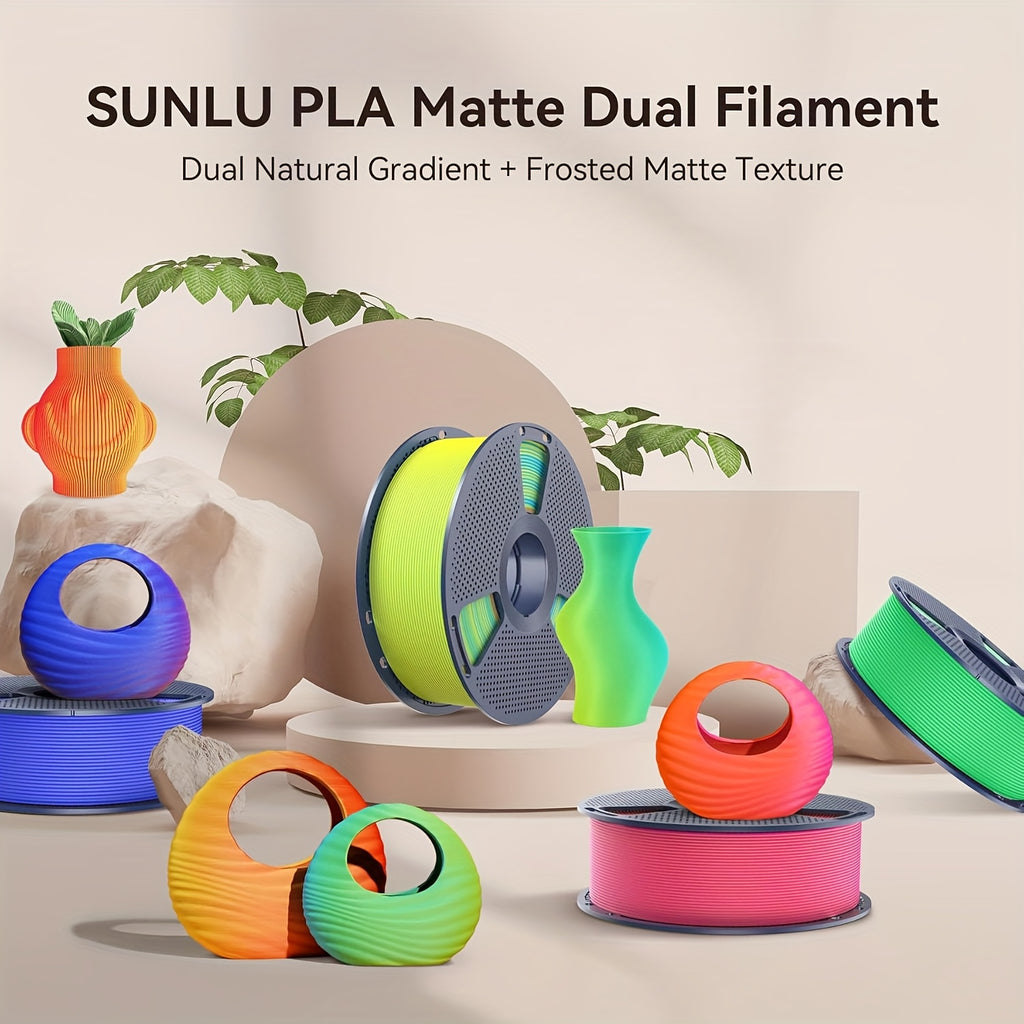 SUNLU 13.23LB Matte Dual Color PLA 3D Printer Filament, 1.75Mm, Matte End, Frosted Texture, Low Gloss, Easy Printing, 6 Pack 2.2LB Rolls