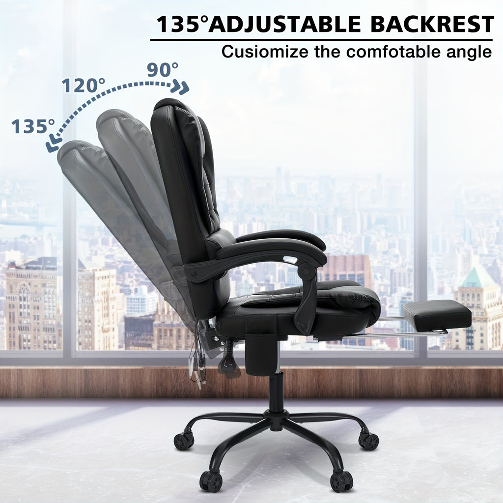 7-Point Massage Executive Office Chair with Massage And Footrest Reclining Computer Chair with High Back Soft Leather Home Office Desk Chair