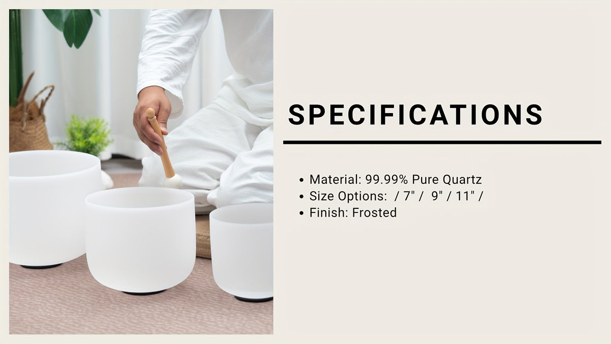 7-11Inch Quartz Crystal Singing Bowls Set of 3 Pure White for Mindfulness Meditation Yoga Sound Bowls with Case And Mallet