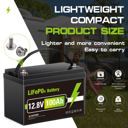 12V 100Ah LiFePO4 Deep Cycle Battery with 100A BMS for RV and Off-Grid Energy Applications