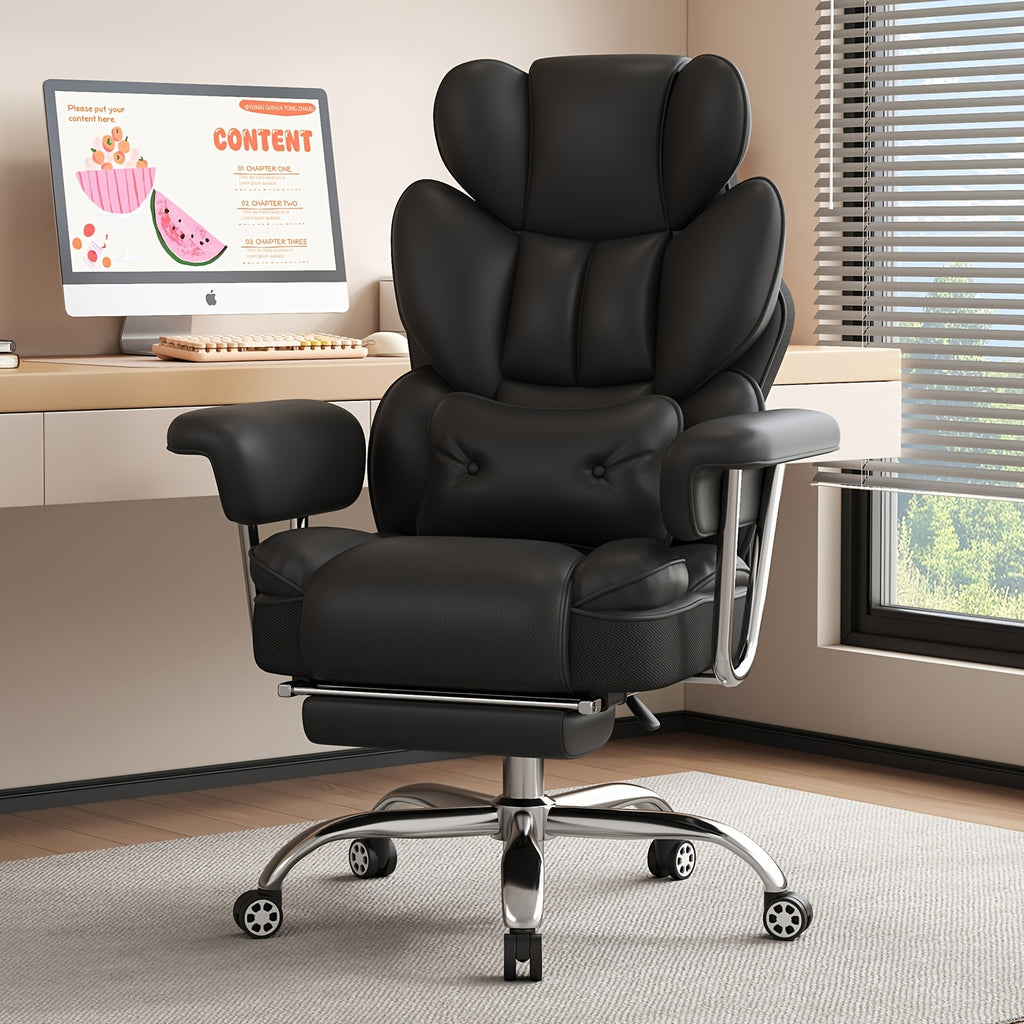 Executive Office Chair with Footrest — Oversized High-Back Recliner Rated to 500 lb for Home Desk Seating