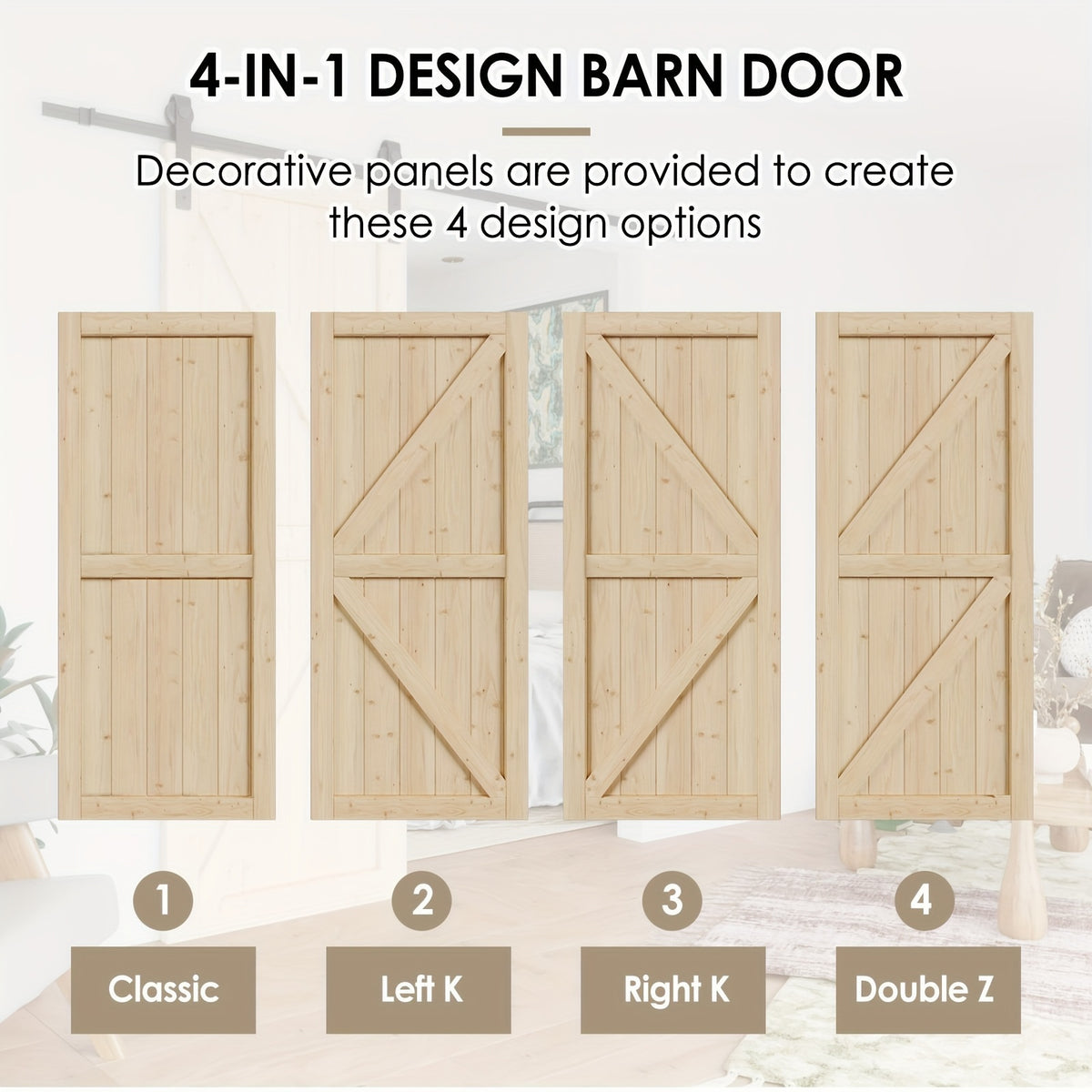Pine Barn Door, Sliding Door for Living Room, Bedroom, Kitchen - Includes All Hardware Kit, Easy Assembly with Pre-Drilled Holes, DIY Paintable