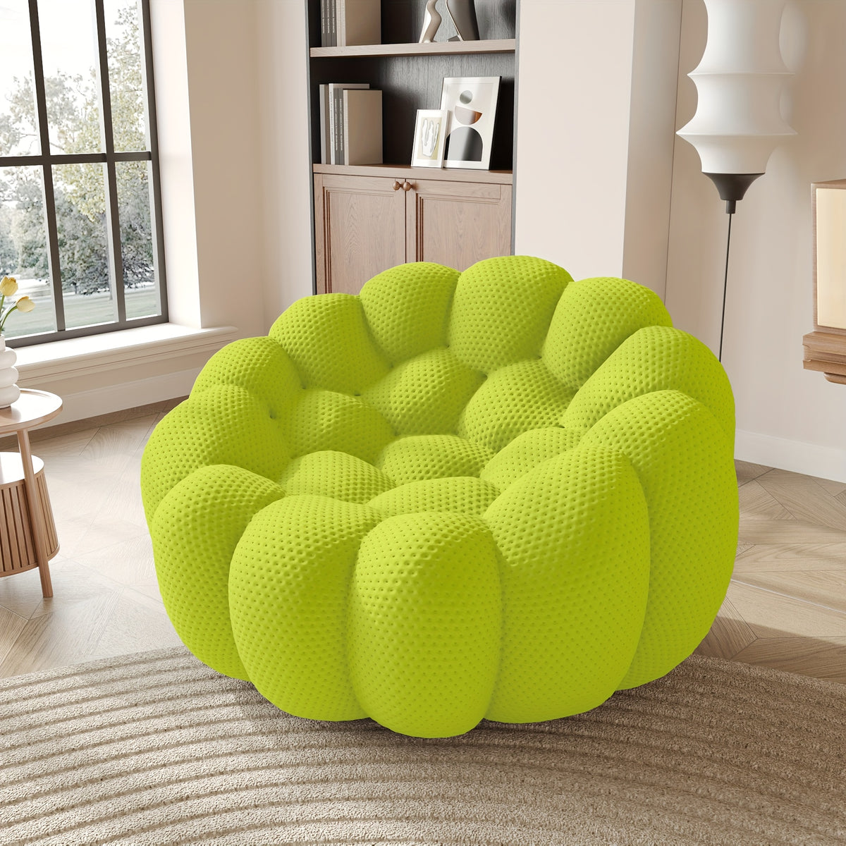 100.03'' Modern Upholstered Curved Sofa, 3 Seater Mesh Fabric Floor Sofa, 3D Honeycomb Shape Curved Couch for Living Room