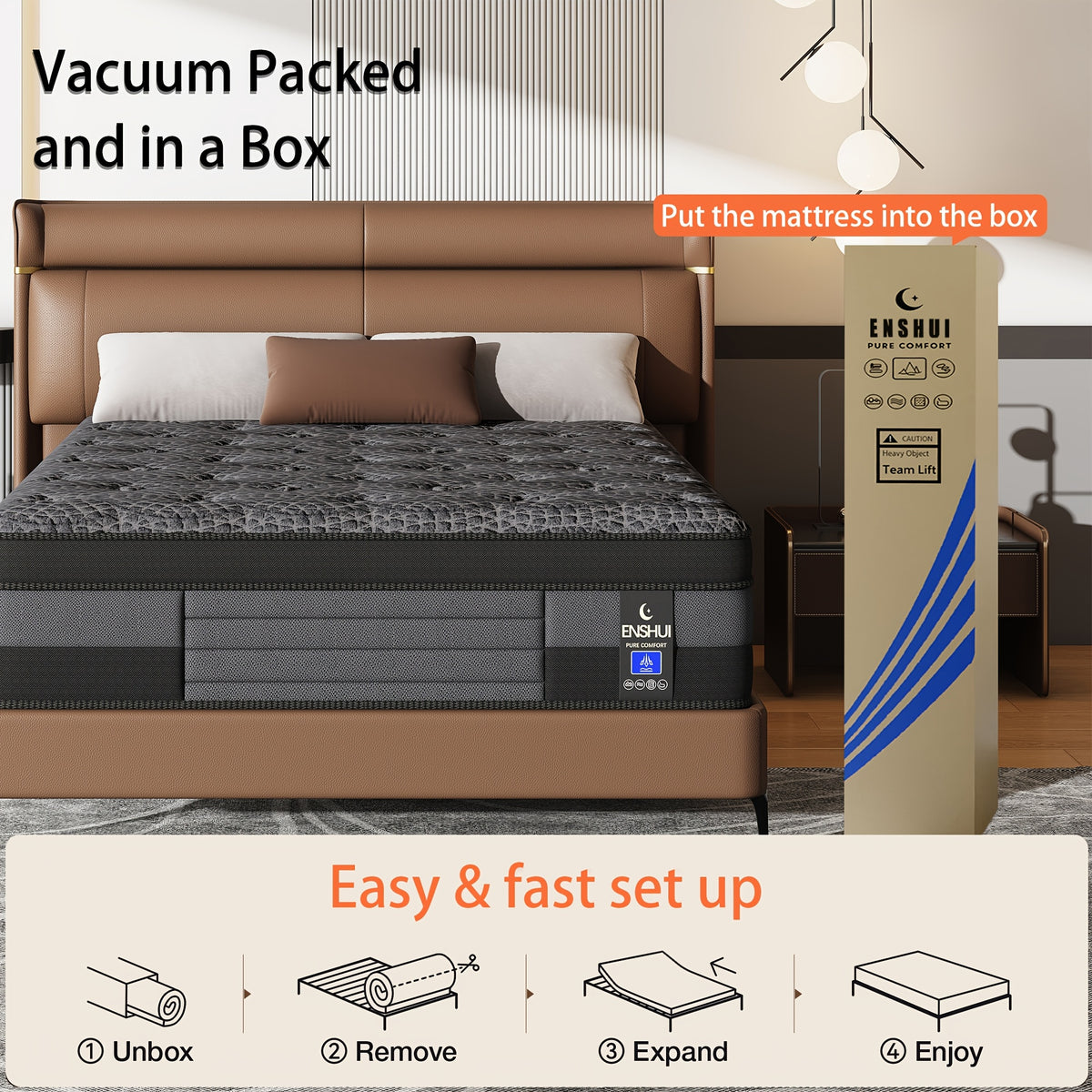 12/14 Inch Queen Size Mattress, King Size Mattress, Full Size Mattress, Twin Mattress in a Box with Memory Foam And Individual Pocket Springs, Motion Isolation, Pressure Relief, Medium Firm Feel, Cool And Comfortable Sleep, Edge