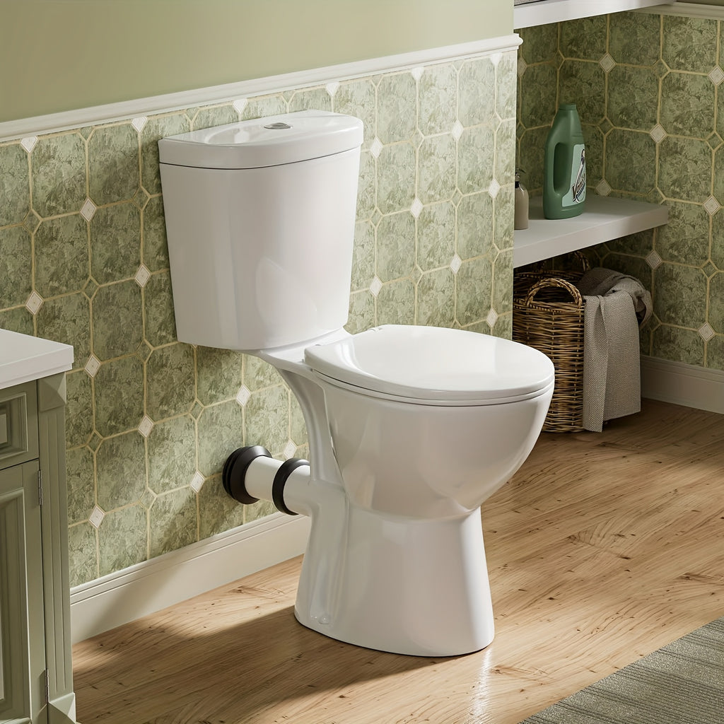 19'' High Rear Outle Toilet, Dual Flush 1/1.28 GPF, Round Rear Discharge with Soft Close Seat & Extension Pipe, Ideal for Seniors, Handicap & Tall Users
