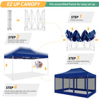 Hoteel 10x15 Heavy Duty Pop Up Canopy Tent with 4 Sidewalls, Commercial Gazebo Party Tent with Mosquito Netting Wall Easy Up Outdoor Instant Screen Tent for Backyard, Beach, Patio, Garden