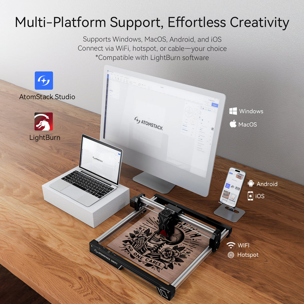 ATOMSTACK Swift Laser Engraver and Cutter Machine - 7W High Power, 300x300mm Work Area, Beginner-Friendly. AI Art Generation & Built-in Project Library, Compatible with Wood, Leather, Acrylic, Coated Metal. Perfect for Crafts, Jewelry Making