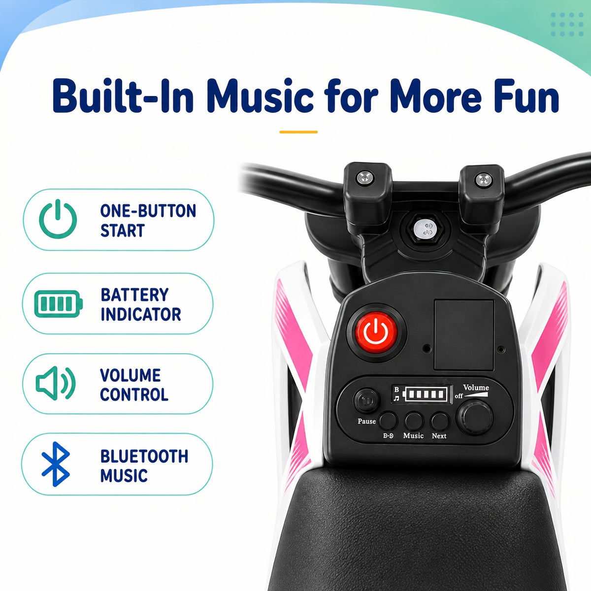 12V Kids'Ride-On Motorcycle, Upgraded Dual Motors, Training Wheels for Safety, Twist Throttle Control & Built-in Music, Perfect Gift for Kids Ages 3+