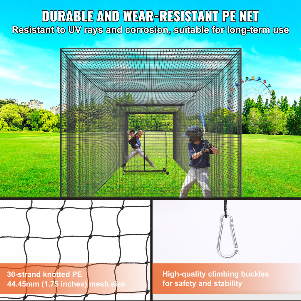 VEVOR Baseball Batting Netting, Professional Softball Baseball Batting Hitting Training Net, Practice Portable Pitching Cage Net with Door & Carry Bag, Heavy Duty Enclosed PE Netting, 35/55/70FT (NET ONLY)
