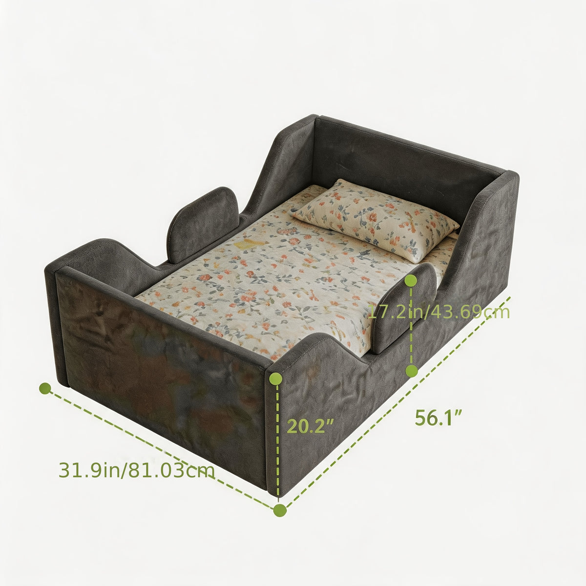 Toddler Floor Bed with Removable Safety Rails And Storage Bag, Kids Bed for Girls And Boys, Standard Crib Size, Safety Upholstered Beds, Low to Floor Design