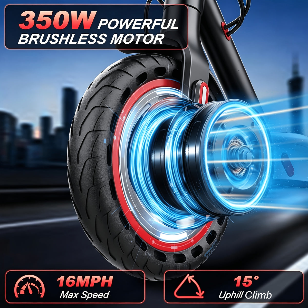 Smart APP Controlled Adult Foldable E-Scooter, 350W Motor, Long Range, 8.5" Anti-Slip Solid Tires, Clear LCD Dashboard, 3 Speed Settings, Dual Brakes, LED Front & Rear Lights, Built-in Bell, Durable Aluminum Alloy Frame, 265 LBS Weight Capacity