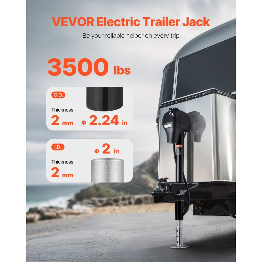 VEVOR Electric Trailer Jack 3500 lbs / 5000 lbs Power Tongue Jack for RV Trailer & Camper Black With a 7-pin Trailer Connector / With Remote Control