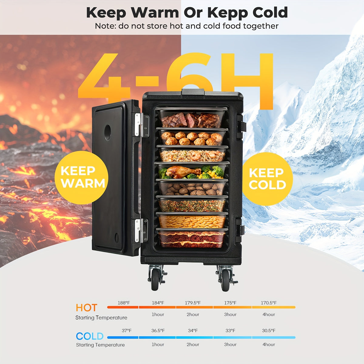 127QT Food Warmers with Swivel Casters, Hot Box Food Warmer, Catering Food Warmers for 8 Full Size Pans (NOT Included), Hot Boxes for Catering, Canteen, Christmas Party, Gathering, Restaurant Event