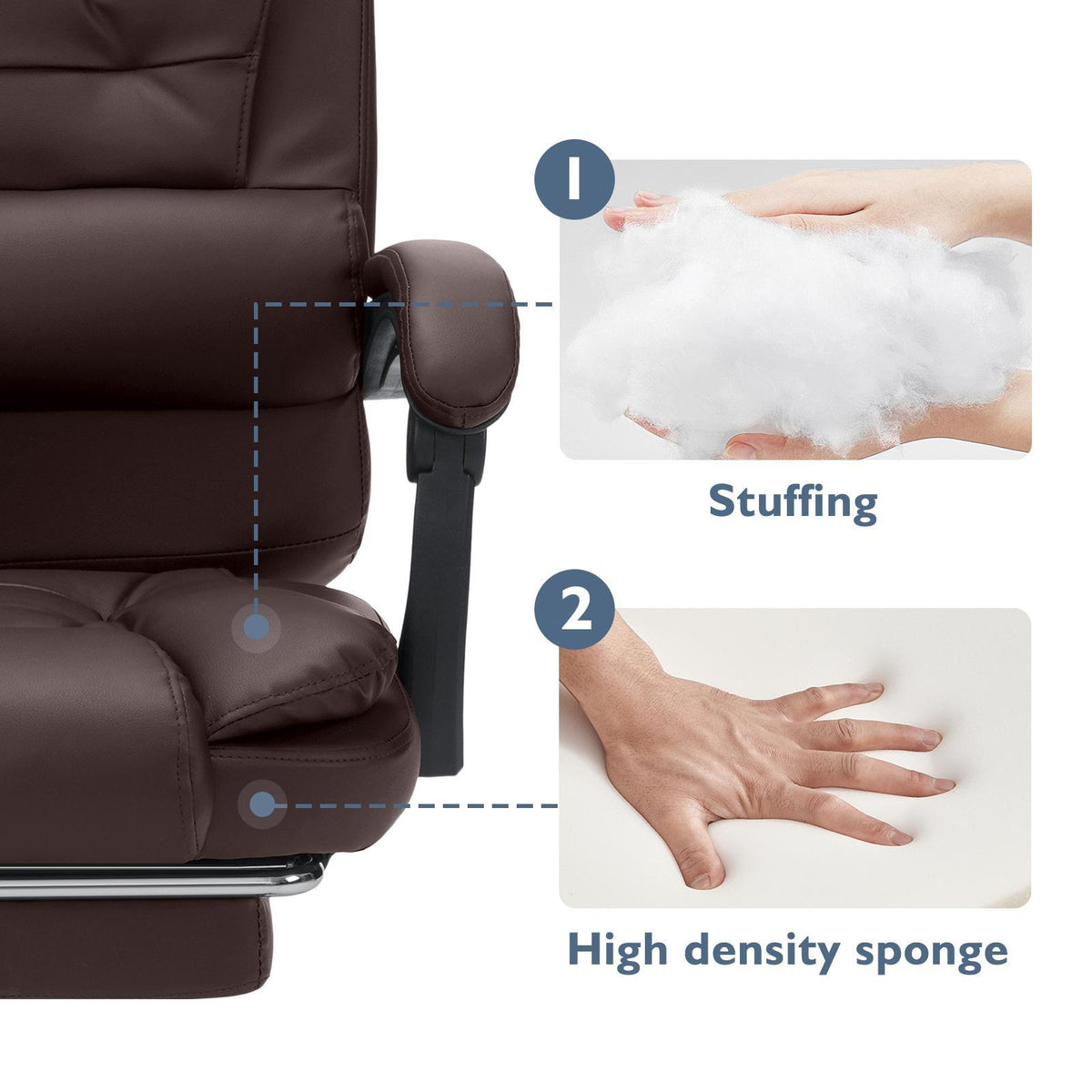Office Chair Designed for Executives Featuring a 7-Point Massage System, Lumbar Support, And a Swivel Base. It Has a High Back Made of Leather And Includes a Reclining Footrest, Suitable for Home Office Use.