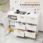 OmySalon Free-Standing Salon Station with 6 Drawers & Storage Cabinet - White Golden & Black Golden Barber Organizer, No Power Required, Durable Mobile Hair Styling Station for Salon & Spa Organization, Sleek Modern Design, Barber Supplies