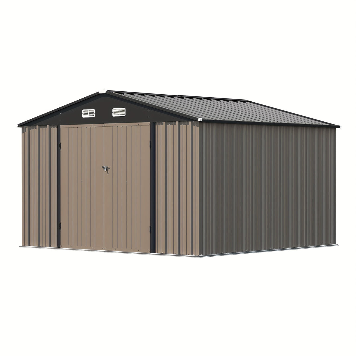 GUNJI 10X10 FT & 8 X 8 FT Outdoor Steel Storage Shed Metal Building Tiny House Lockable Door, Vertical Outside Storage Building For Garden, Backyard, Lawn, Patio Utility, Tool Storage, Bike Carport, Free Shipping
