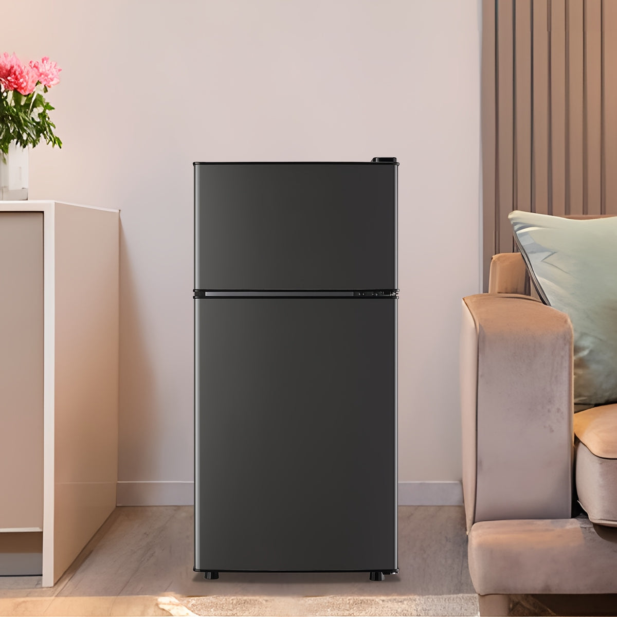Small Refrigerator for Dorms and Offices, Two-Door Mini Fridge with Freezer and Adjustable Shelves