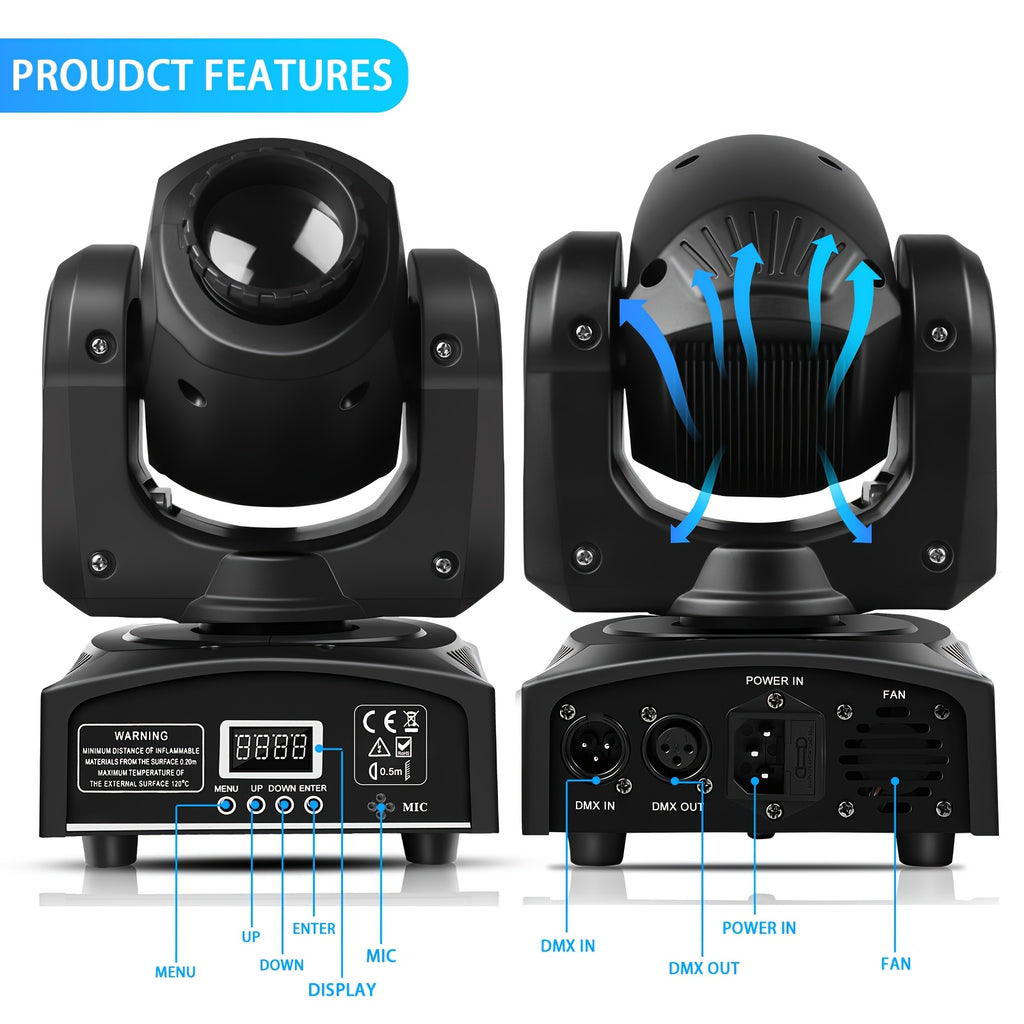 4pcs Wiht Flight Case Moving Head LED DJ Party Light RGBW 8 Pattern Shake Disco Light with Sound Activated Spotlight for Church Wedding Live Show Moving Head Lights
