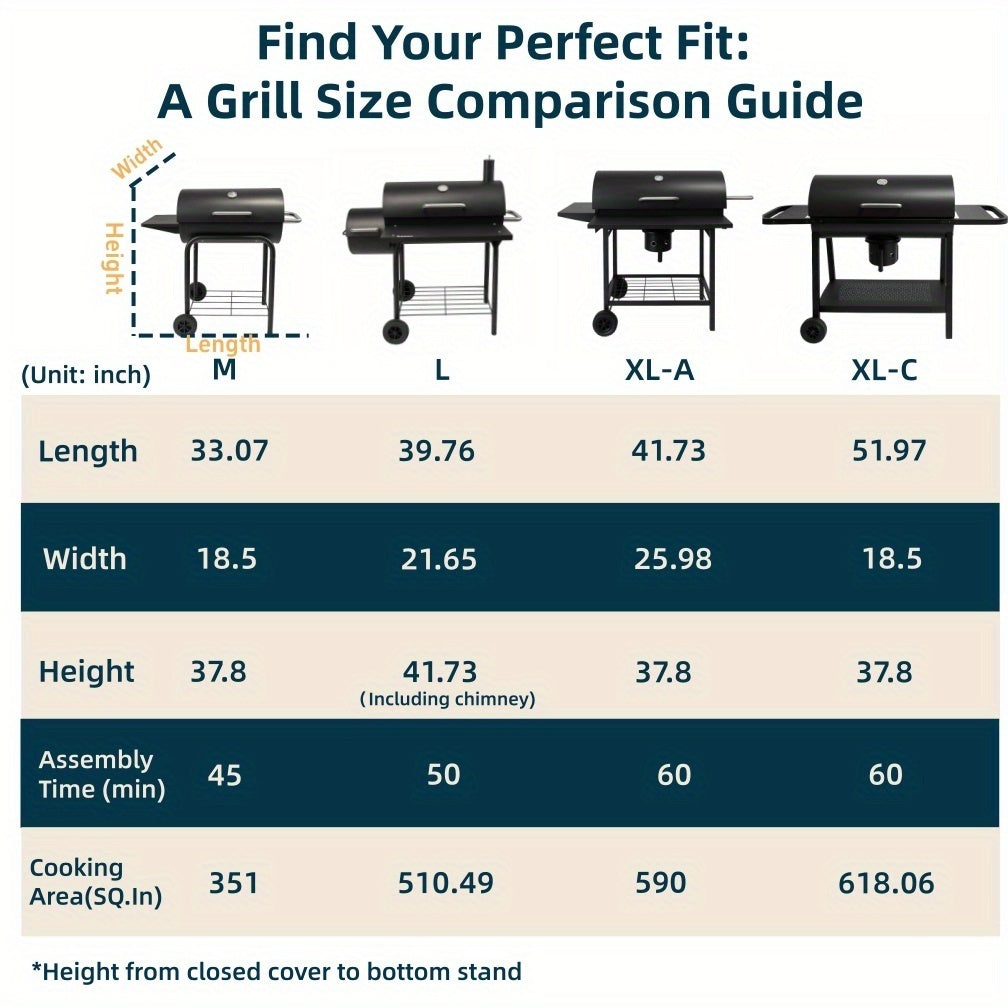 Charcoal BBQ Grills Outdoor - Barrel Charcoal Grill with Offset Smoker(Model: L)/ Outdoor BBQ Grill with Side Table(Model:M/XL-A/XL-C)for Backyard, Patio, Parties, Camping, Outdoor Cooking, Large Event Gathering, Black