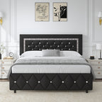 Halloween Twin Full Queen King Upholstered Bed Frame, Diamond Tufted Headboard, Faux Leather Bed Frame With Headboard & Footboard, Wooden Slats Support, No Box Spring Needed, Easy Assembly, Black/White/Pink/Green Christmas
