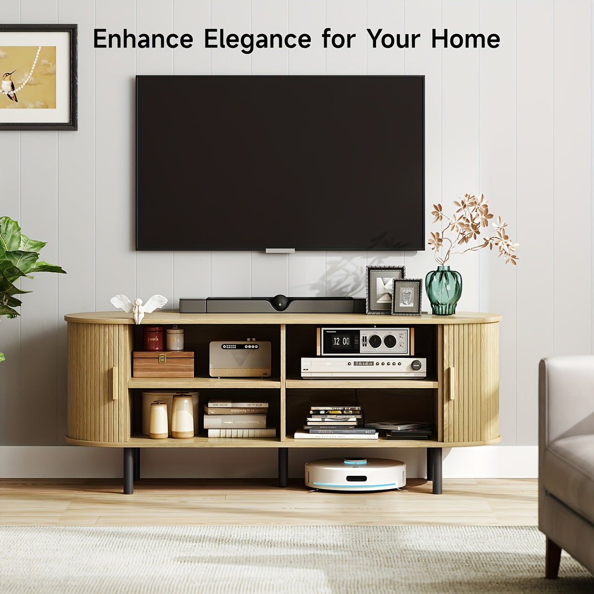 PAZCASA 70.8 Inch/55 Inch TV Stand with Power Outlet for Tvs Up to 75 Inches, Entertainment Center with Storage And Adjustable Shelves, Modern Media Console with Sliding Doors for Living Room, Walnut/Black/Oak