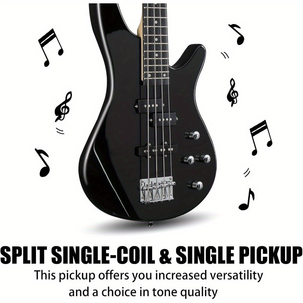 Electric Bass Guitar 4 String Bass Guitar with 20 Watt Amplifier, PJ Type Pickup, Naturally Air-dried Maple Neck, Rosewood Fretboard, Basswood Body