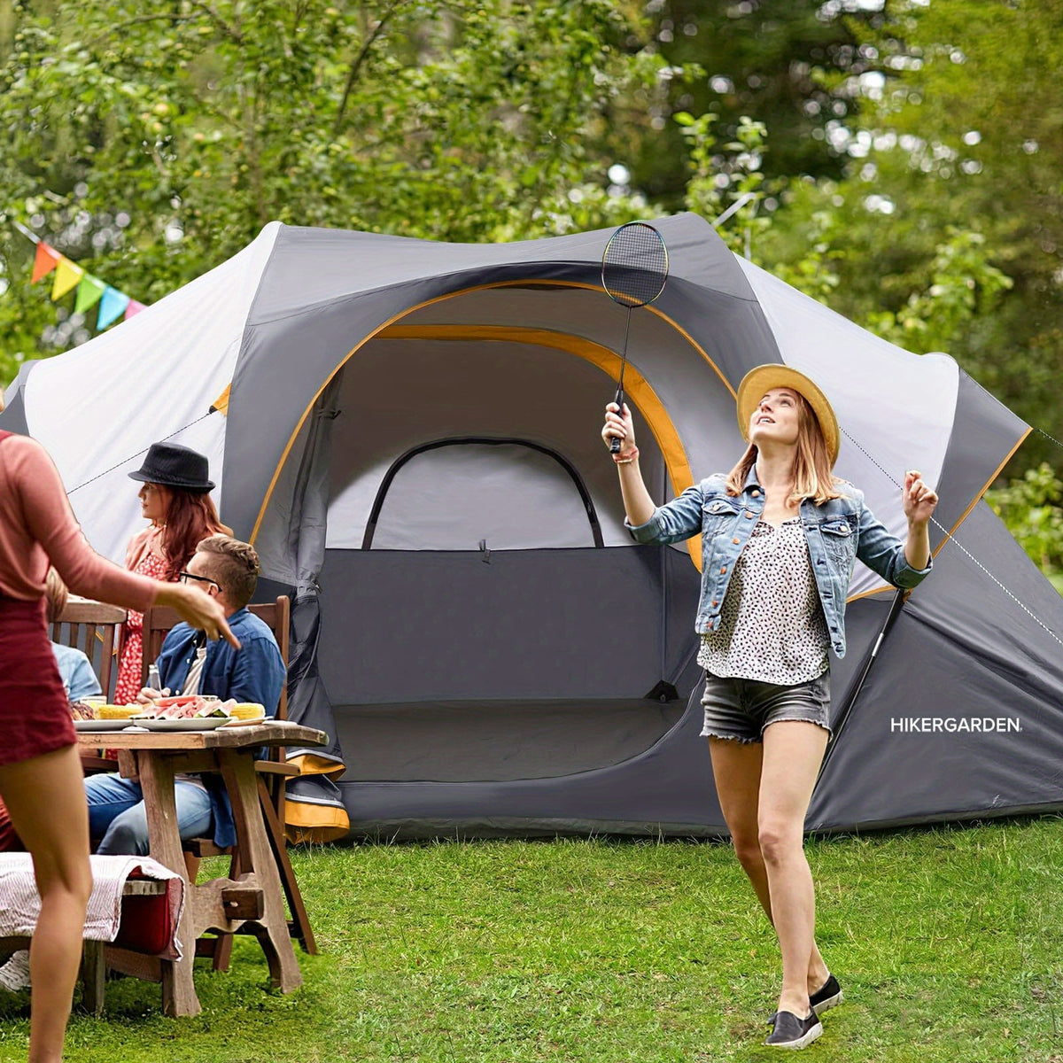 10 Person Camping Tent - Portable Easy Set Up Family Tent for Camp, Windproof Fabric Dome Tent Outdoor for Hiking, Backpacking, Traveling-14'x11'x74in(H)