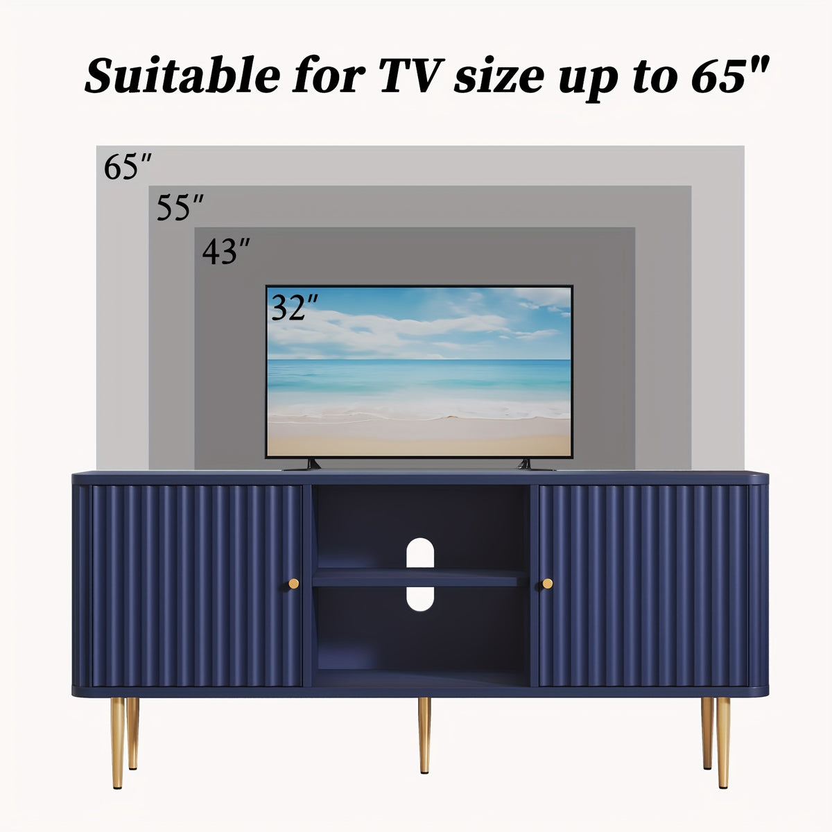 Mid Century Modern TV Stand For 55/60/65 Inch TV, 55" Fluted TV Stand, Entertainment Center With Storage, Television Stands, TV Console, Media Console For Living Room, Bedroom