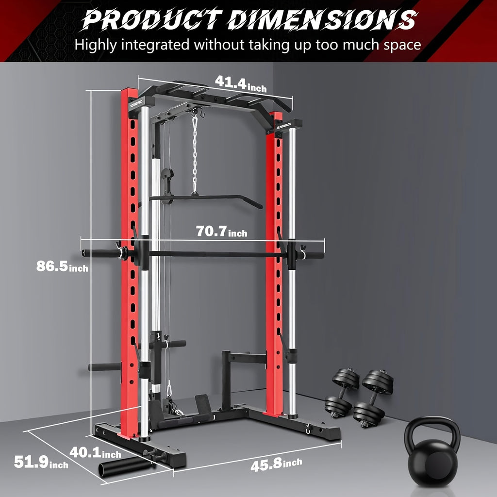 Power Cage, Multi-Functional Power Racks for Home Gym with Dual Pulley Systems, 2000 LBS Weight Capacity Fitness Squat Rack for Strength Workout with More Training Attachment Optional Weight Bench Weight Plates and Barbells Not Included