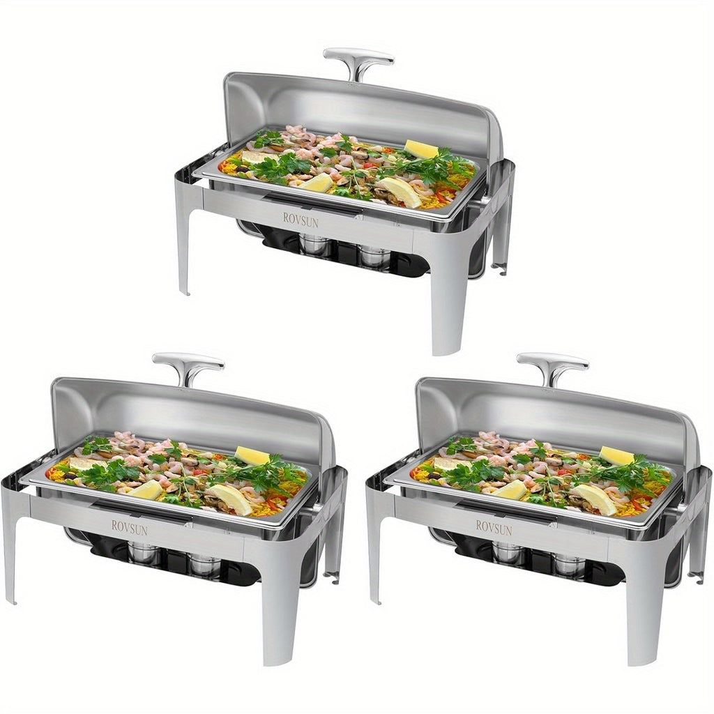 Chafing Dish Buffet Set, 9 Quart Roll Top Stainless Steel Chafer, NSF Rectangular Set with Food Pan, Water Pan and Fuel Holders, for Wedding, Parties, Banquet, Catering Events only for cooking