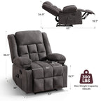 Manual Recliner Chair with Massage And Heat Ergonomic Overstuffed Breathable Fabric Reclining Chair with 2 Side Pockets, 2 Cup Holders, Remote Control, for Game & Recreation Room Furniture