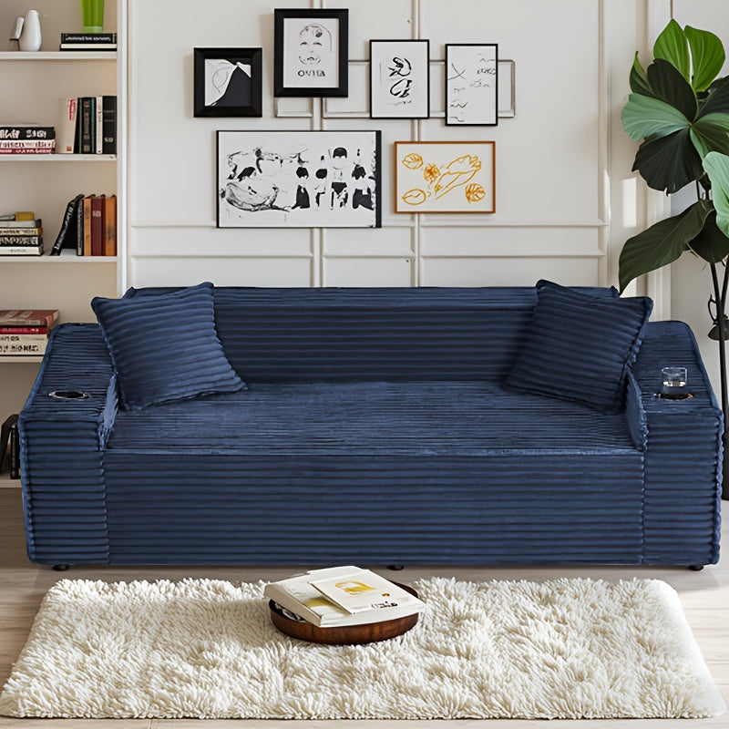 43.3-80.7" Corduroy Living Room Sofa, 3 Setaser Deep Seat Couch With 3 Lumbar Pillows, Comfy Boneless Sofa Modern Compressed Couch For Bedroom, Office, Apartment