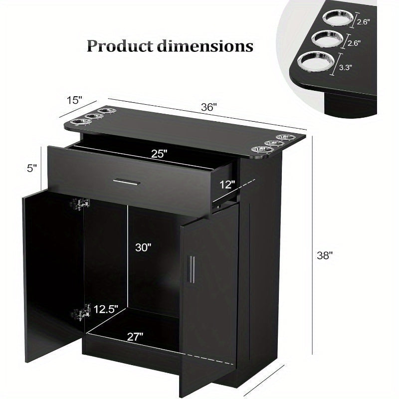 OmySalon Professional Salon & Spa Storage Station - Free Standing Barber Cabinet with Drawer, Large Storage Compartment, and 6 Hair Dryer Holders - Durable PVC, Hypoallergenic, Black