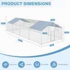 Walk-In Chicken Run with Feeding Port and UV-Resistant Cover, Galvanized Outdoor Poultry Enclosure