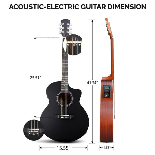 41'' JF Style Full Size Acoustic/Electric Guitar Kit Suitable for Beginners - Right-Handed 6-String Electric Guitar with Cutaway Body, Wood, Tuner, Bag, Strap & Strings - Maple Neck Electric-Acoustic for Practice