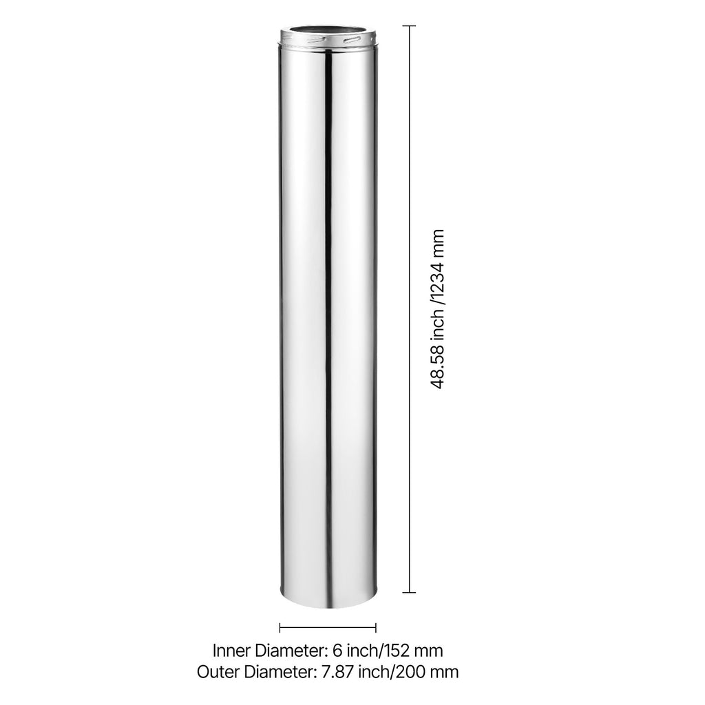 VEVOR 6 x 36/48 Inch Double Wall Insulated Chimney Pipe Stainless Steel Stove Pipe