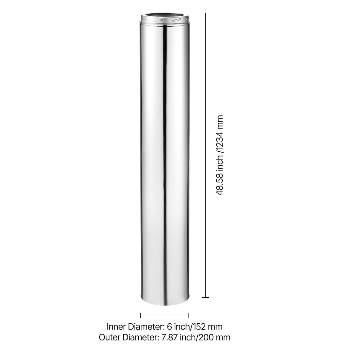 VEVOR 6 x 36/48 Inch Double Wall Insulated Chimney Pipe Stainless Steel Stove Pipe