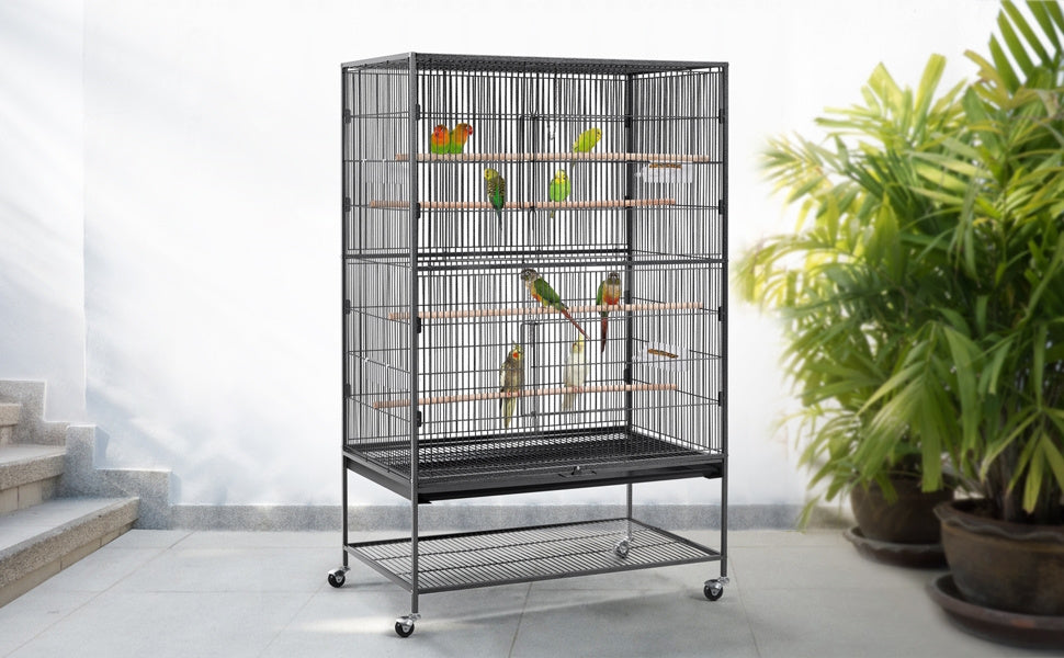 Costoffs Bird Cage 60.5-inch Extra-Large Parrot Cage Wrought Iron Bird Cage with Stand, Large Flight Cage for Conures, Parakeets, Cockatiels, African Greys and Small Pets, Multi-Bird Cage
