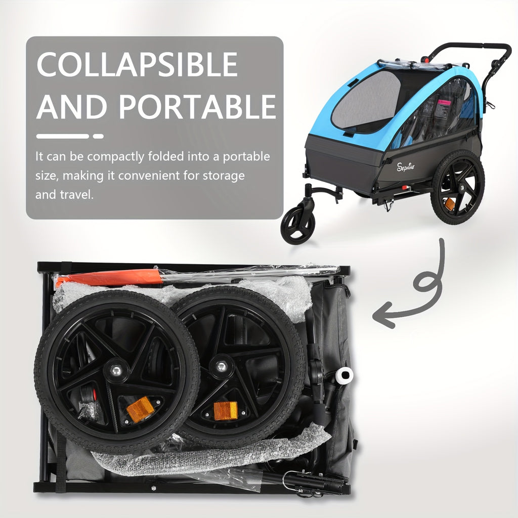 MOJAY Bike Trailer for Kids, 2in 1 Canopy Carrier Converts to Stroller Suitable for 1 to 2 Kids, 12+ Months, Quick Attach to Bike, Foldable, with 5-Point Harness And Storage Bags