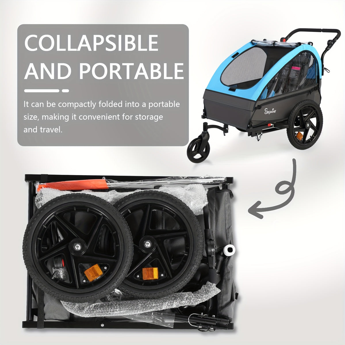 MOJAY Bike Trailer for Kids, 2in 1 Canopy Carrier Converts to Stroller Suitable for 1 to 2 Kids, 12+ Months, Quick Attach to Bike, Foldable, with 5-Point Harness And Storage Bags