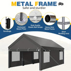 JAMFLY Sturdy Carport Featuring Roll-Up Ventilated Windows, Outdoor Canopy, Portable Garage Gazebo Equipped with Detachable Sidewalls & Doors for Vehicles, Truck, Boat, All-Season Tarp Car Canopy
