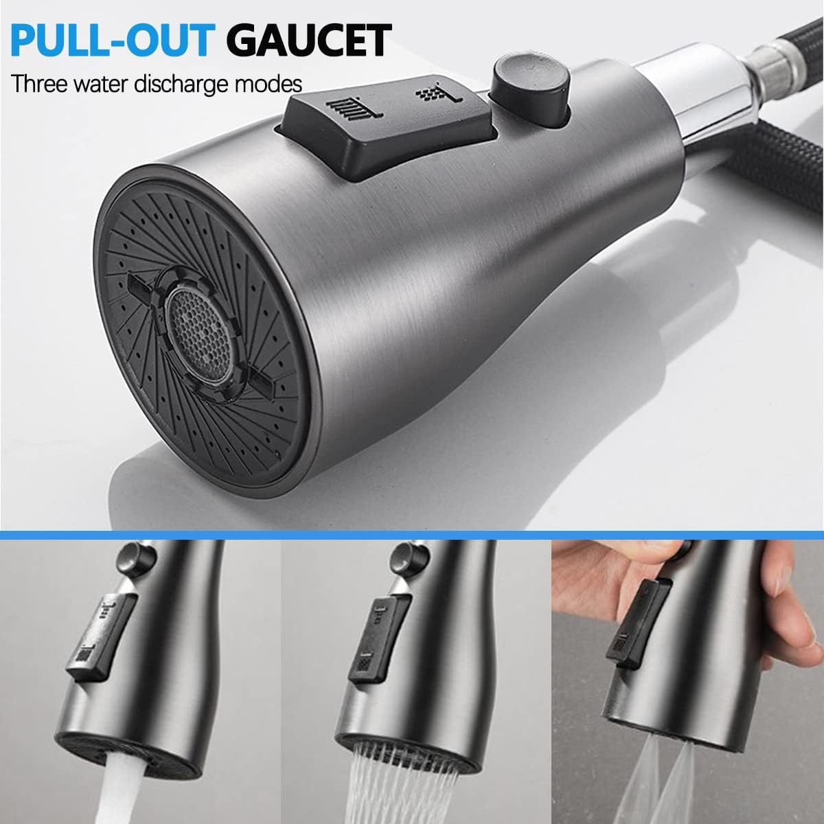 33x22 INCH Black Nano Drop In Kitchen Sink 304 Stainless Steel Waterfall Sink with Pull Down Spray head Faucet Single Bowl Drop In Kitchen Sink Workstation