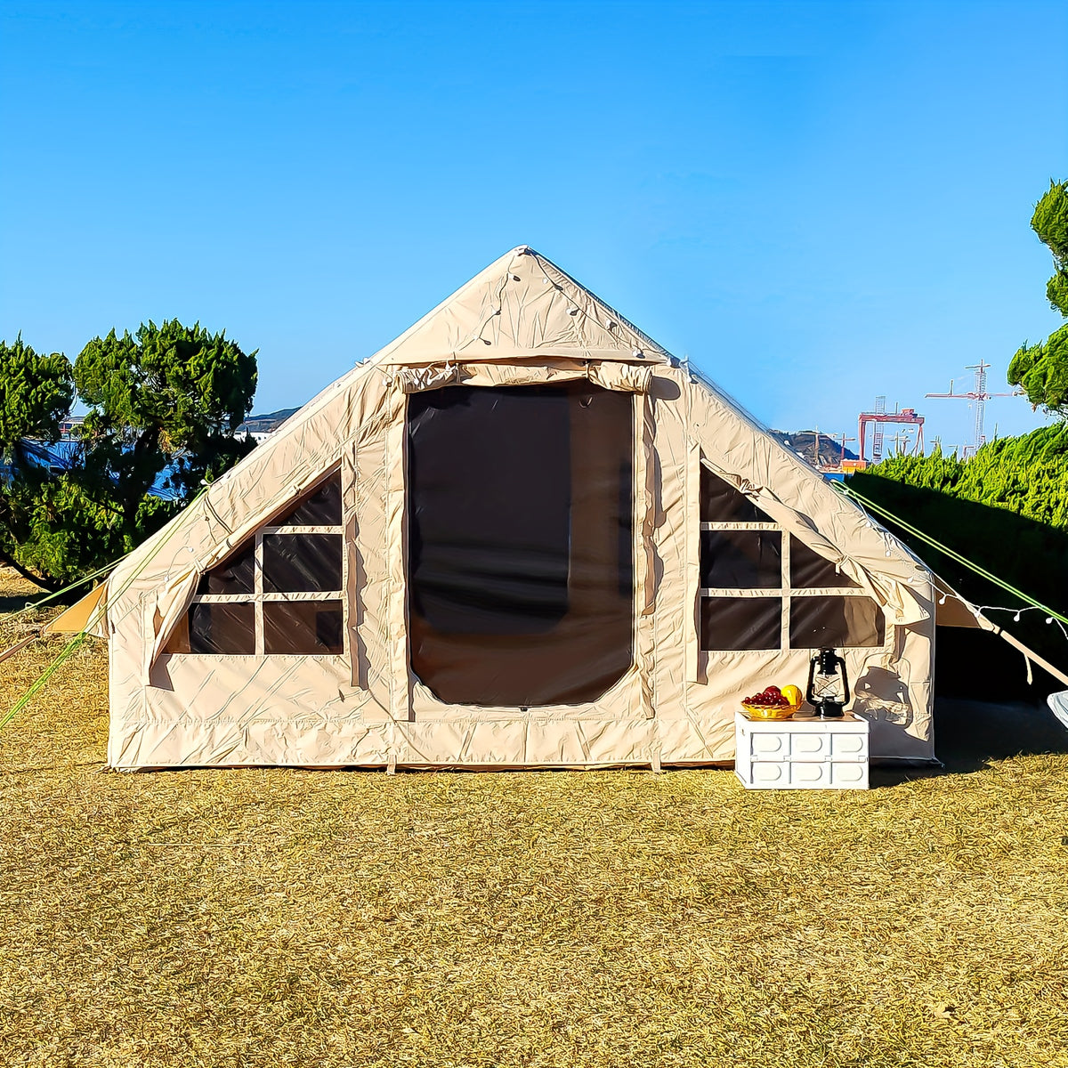 AISUNSS Inflatable Camping Tent for 4-6 Person, Easy Setup High Quality Outdoor Oxford Tents with Pump, Self-Supporting Structure Inflatable House Tent, Cabin Tent with Mesh Windows & Doors