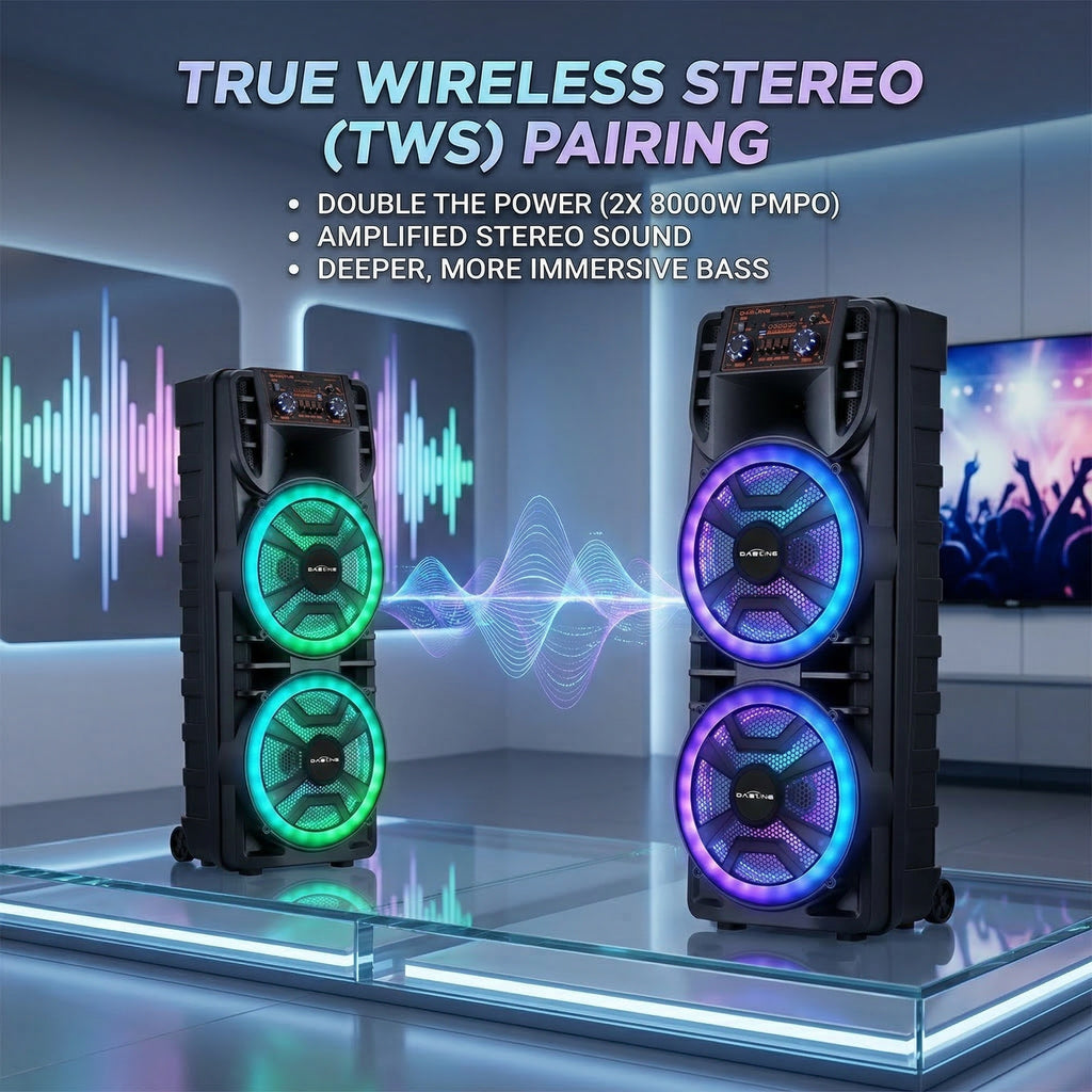 Portable Dual 12'' Bluetooth Party Speaker with Microphone, 8000W Peak Loud Karaoke Speaker System, Rechargeable Wireless Speaker with TWS, USB/TF/AUX, Remote Control for Home Party, Outdoor Events, Karaoke, DJ Music